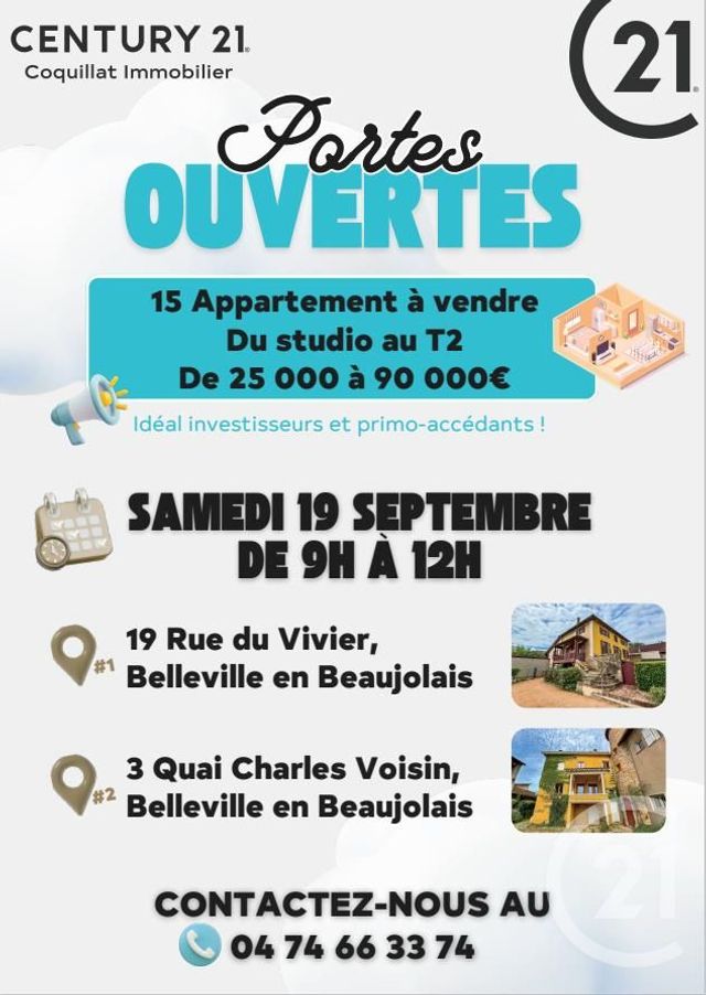 Appartement Studio à vendre - 1 pièce - 22.32 m2 - BELLEVILLE - 69 - RHONE-ALPES - Century 21 Coquillat Immobilier